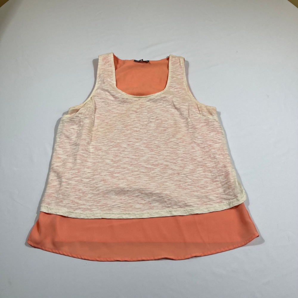 Market & Spruce Tank Top Women Small Coral Cream Layered Space Dye Tulip Back